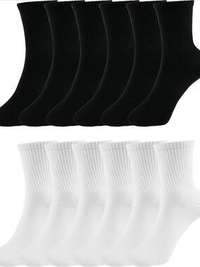 Women Crew Socks 12 Pairs - Black & White